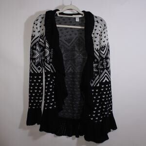 Style & Co Black Gothic Vampire Cardigan With Open Front Ruffles Size L